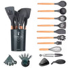 Jogo 13 Peças De Silicone/bambu Utensílios Cozinha - Madeira Cor Preto - Image 1